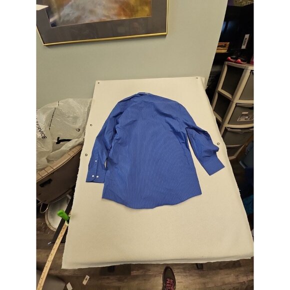 Stanford Travel Performance Super Shirt Size 16 32-33 Blue Striped New - Picture 6 of 7